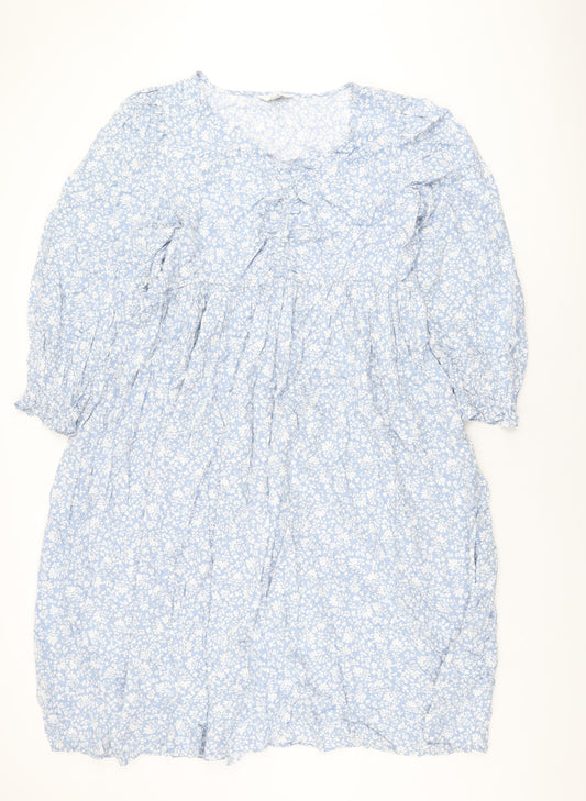 Marks and Spencer Womens Blue Floral Viscose A-Line Size 22 V-Neck Pullover