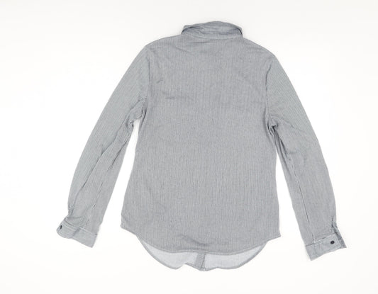 Passport Womens Grey Striped Polyester Basic Button-Up Size M Collared