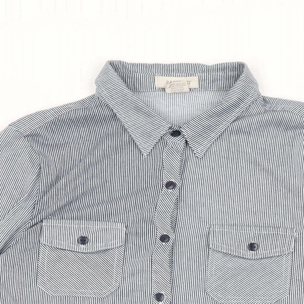 Passport Womens Grey Striped Polyester Basic Button-Up Size M Collared