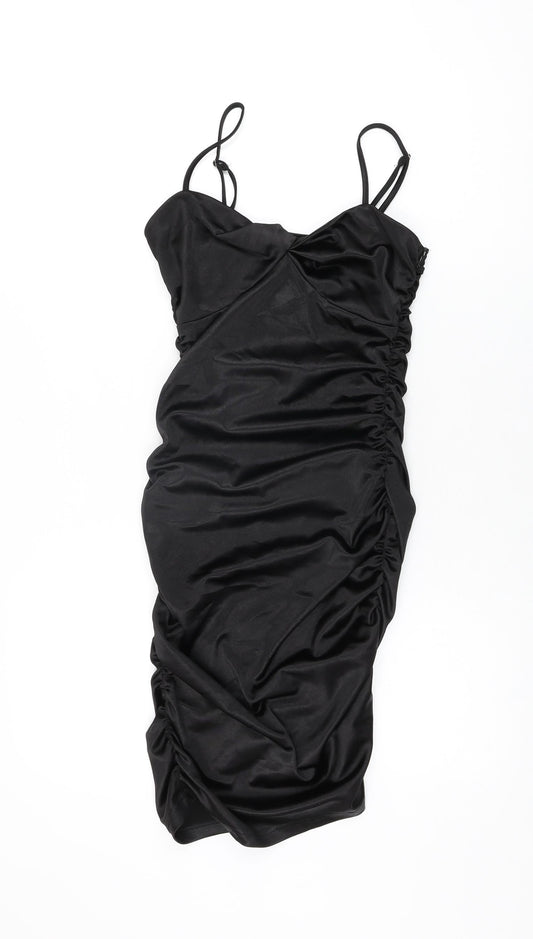 Quiz Womens Black Polyester Bodycon Size 6 V-Neck Zip