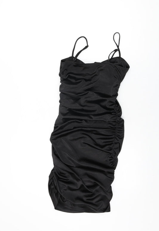 Quiz Womens Black Polyester Bodycon Size 6 V-Neck Zip