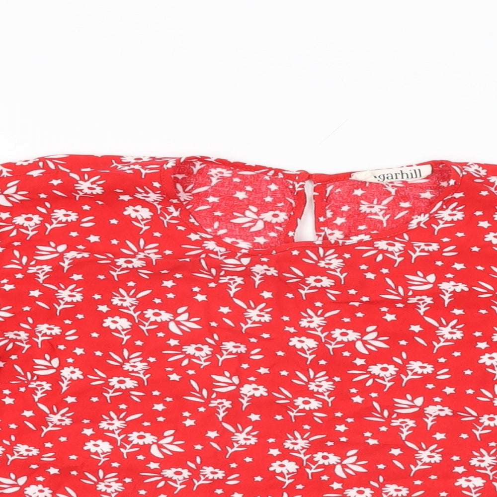Sugarhill Womens Red Floral Viscose Basic T-Shirt Size 8 Round Neck