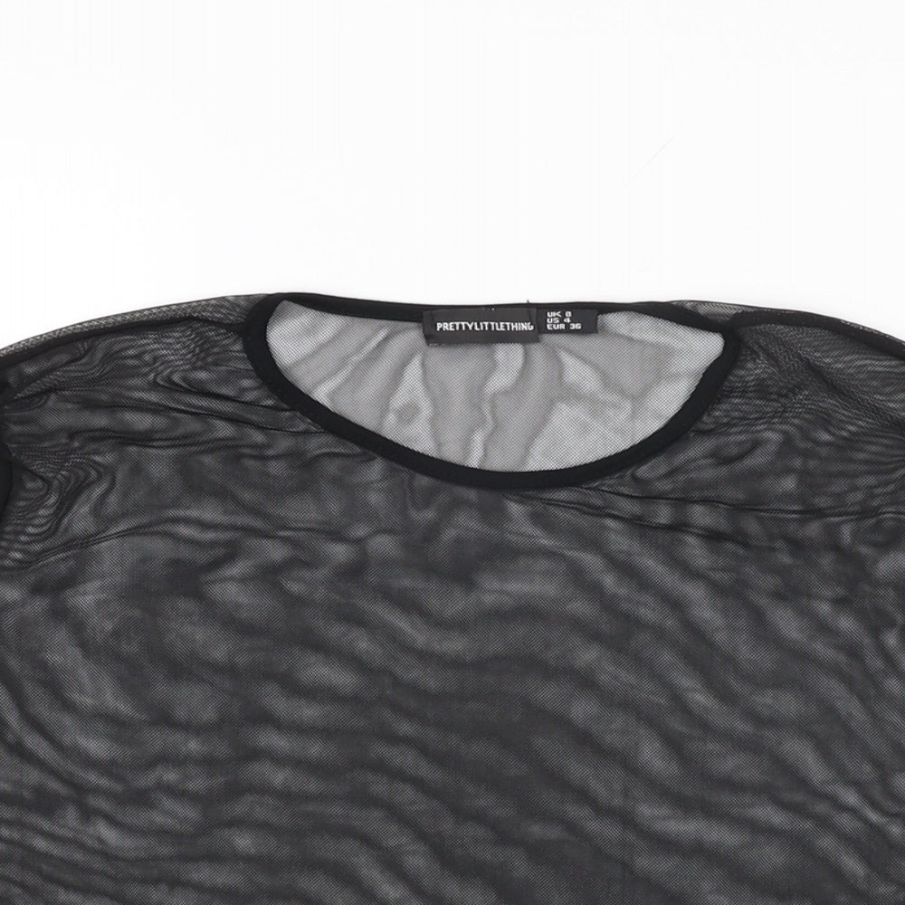 PRETTYLITTLETHING Womens Black Polyester Basic T-Shirt Size 8 Round Neck