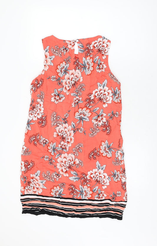 M&Co Womens Pink Floral Viscose Shift Size 12 Round Neck Button