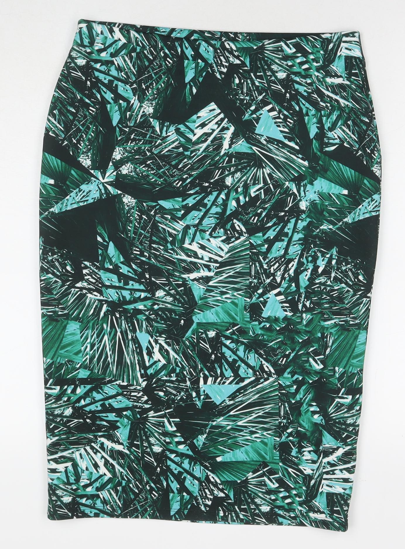 Marks and Spencer Womens Green Floral Polyester A-Line Skirt Size 12