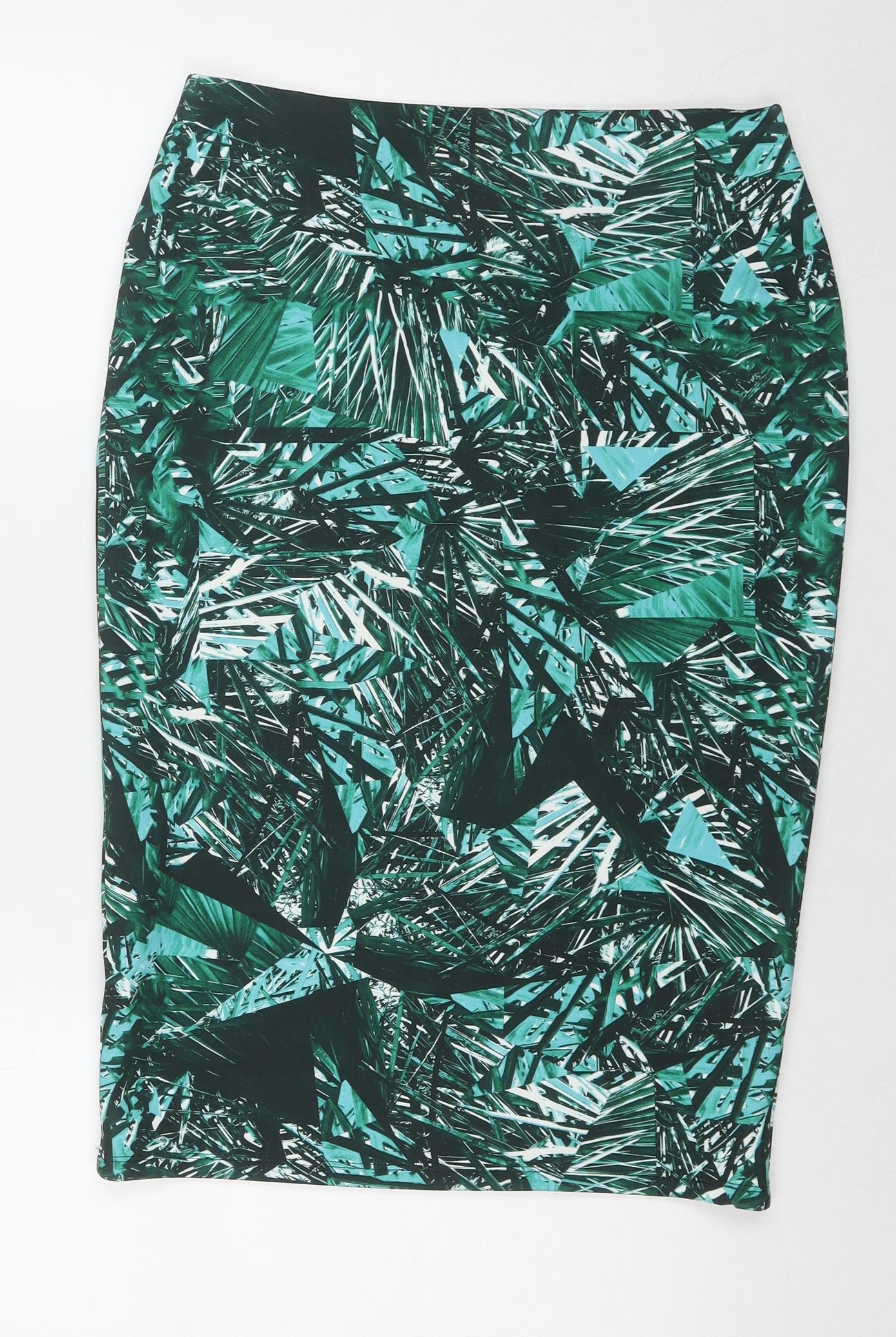 Marks and Spencer Womens Green Floral Polyester A-Line Skirt Size 12