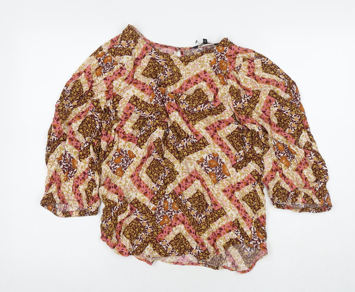 NEXT Womens Multicoloured Floral Viscose Basic Button-Up Size 14 Round Neck