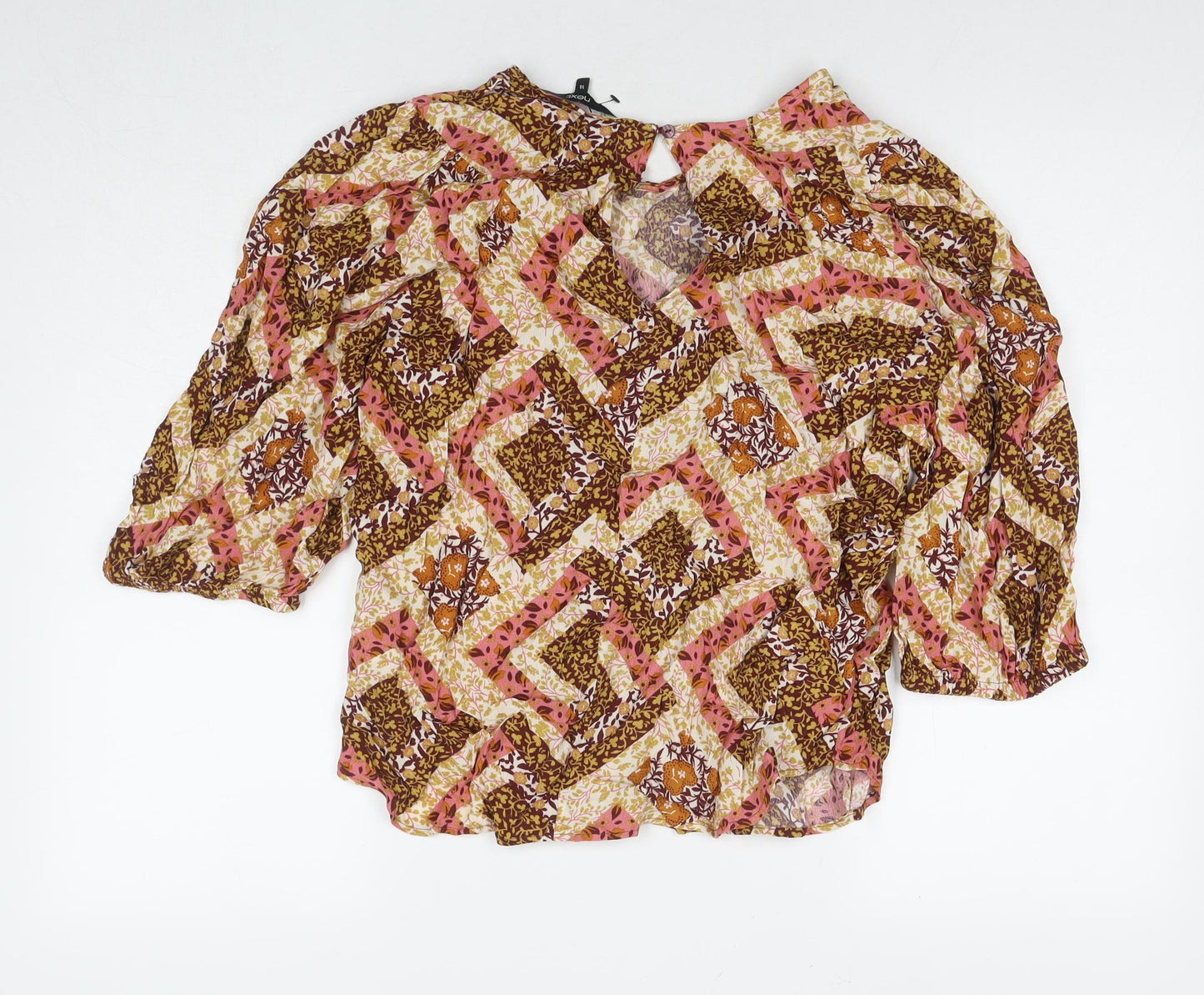 NEXT Womens Multicoloured Floral Viscose Basic Button-Up Size 14 Round Neck