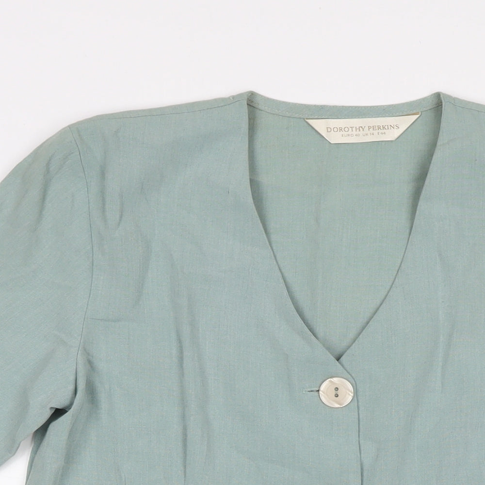 Dorothy Perkins Womens Blue Polyester Basic Button-Up Size 14 V-Neck - Shoulder Pads