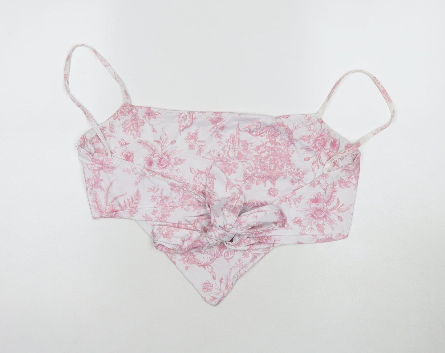 Missguided Womens White Floral Polyester Cropped Tank Size 10 Square Neck