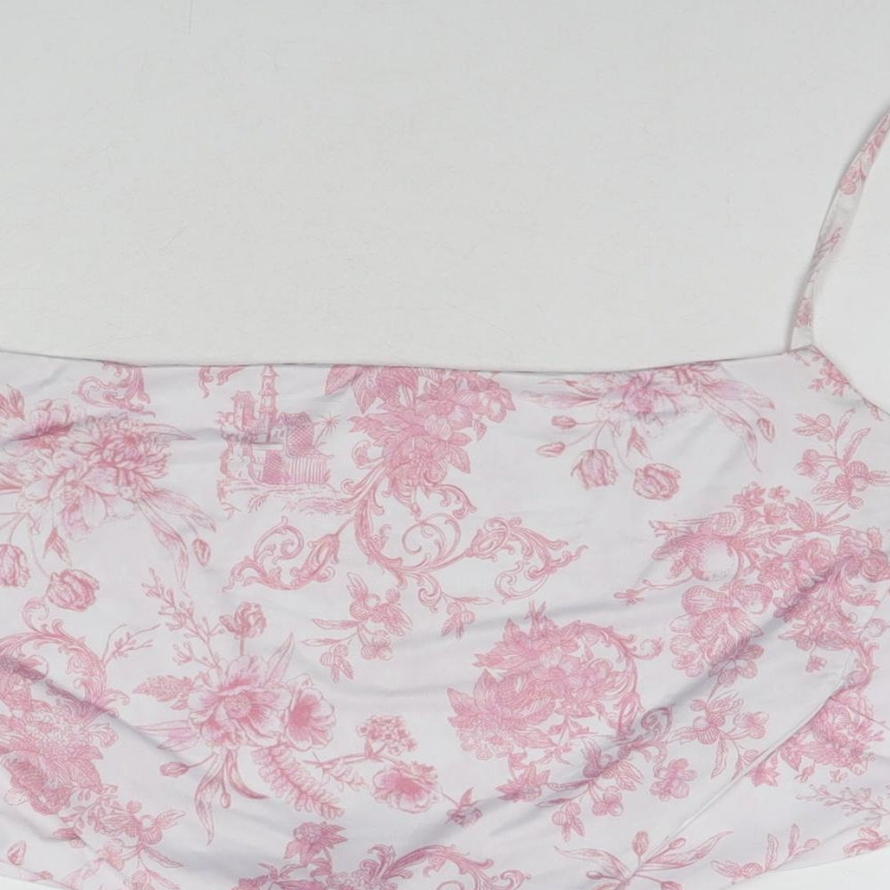 Missguided Womens White Floral Polyester Cropped Tank Size 10 Square Neck