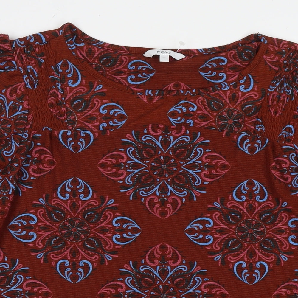 NEXT Womens Brown Geometric Polyester Basic Blouse Size 14 Round Neck