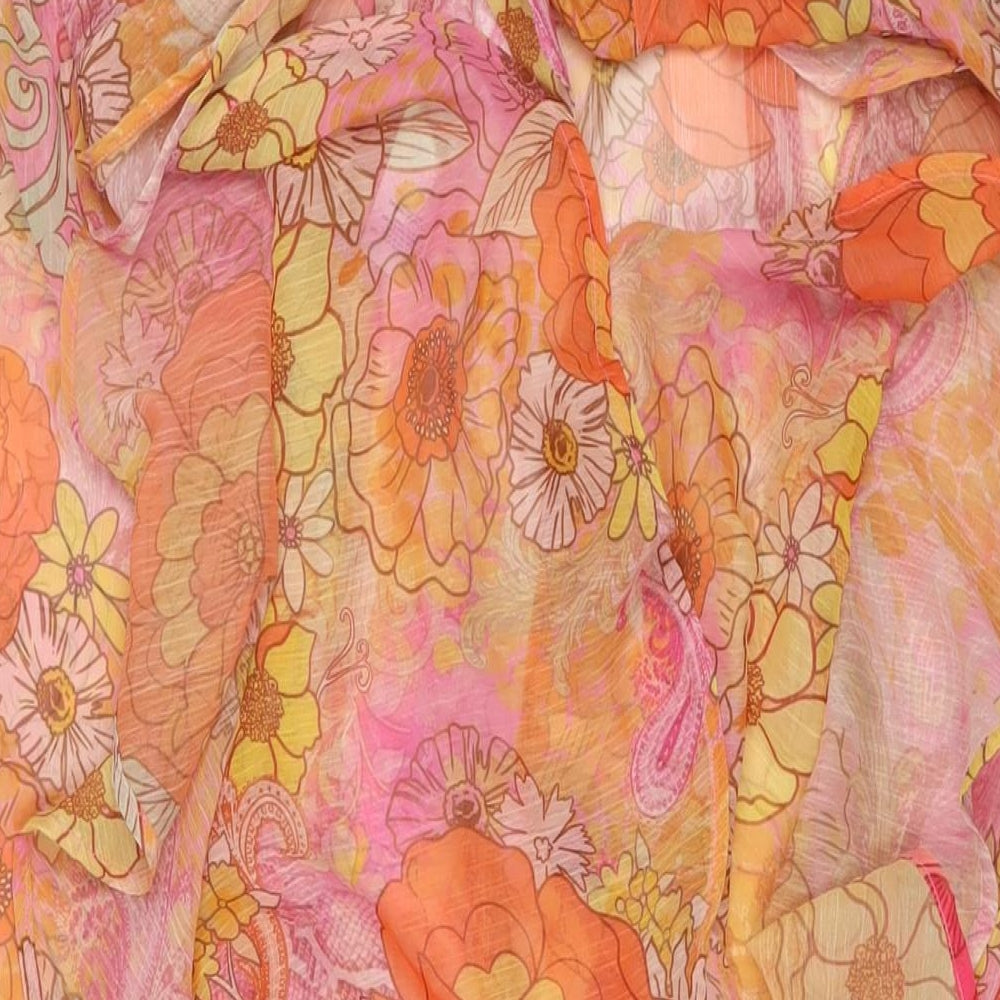 River Island Womens Orange Floral Polyester Wrap Skirt Size S Tie - Skirt Cover-Up