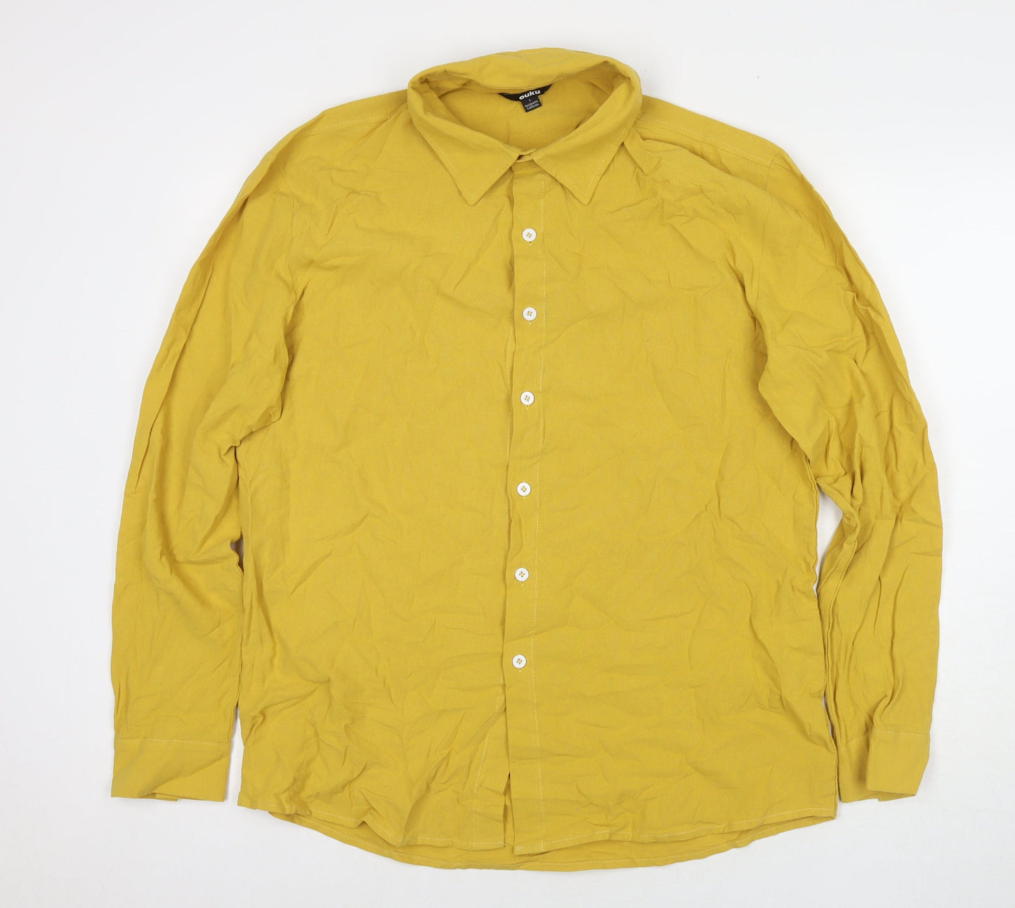 Ouku Womens Yellow Cotton Tunic Button-Up Size L Collared