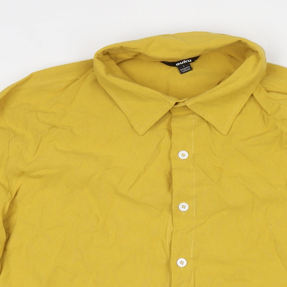 Ouku Womens Yellow Cotton Tunic Button-Up Size L Collared