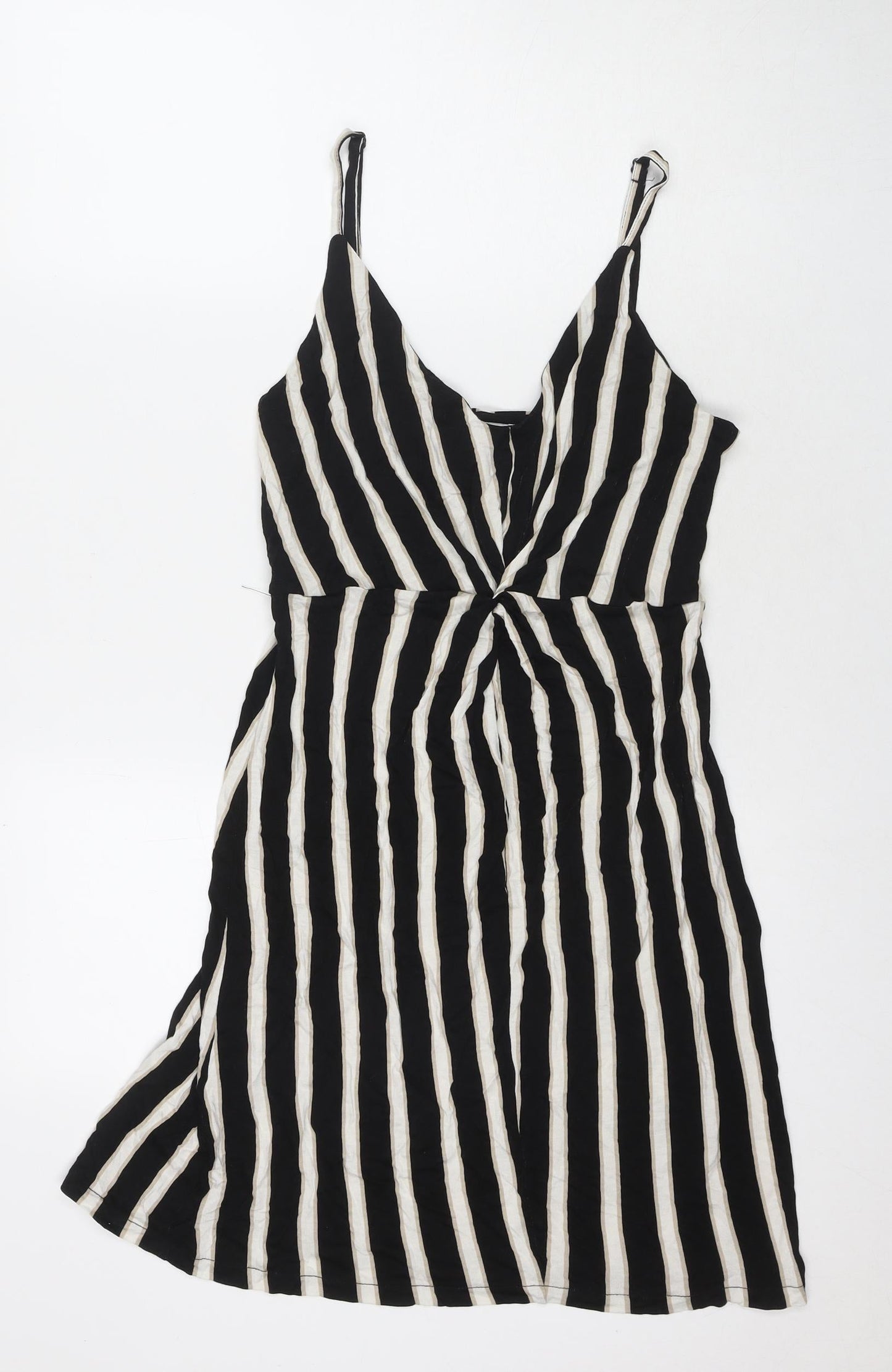 H&M Womens Black Striped Viscose Tank Dress Size M V-Neck Pullover
