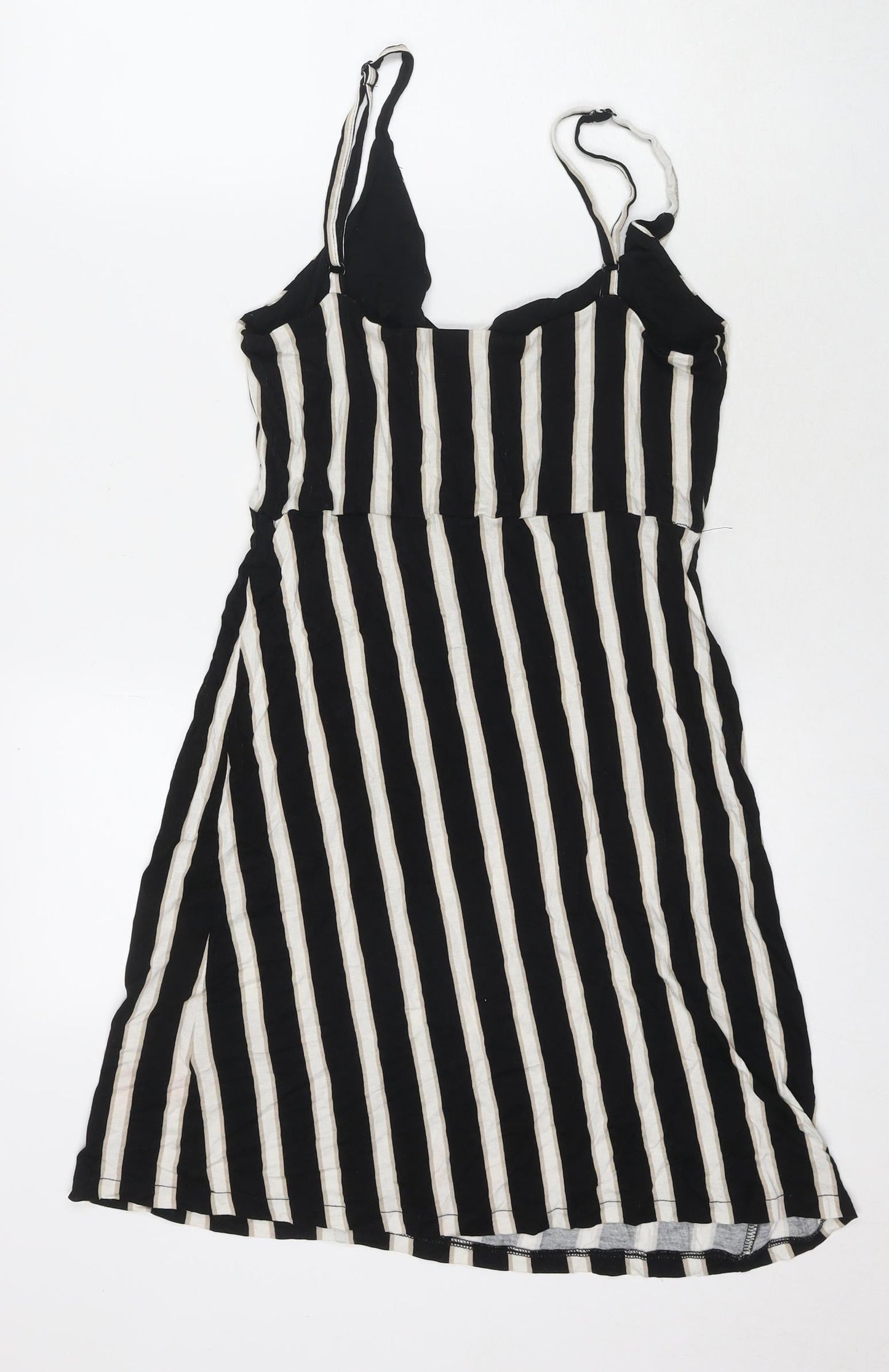 H&M Womens Black Striped Viscose Tank Dress Size M V-Neck Pullover
