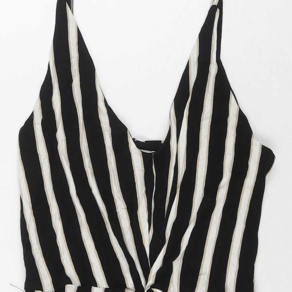 H&M Womens Black Striped Viscose Tank Dress Size M V-Neck Pullover