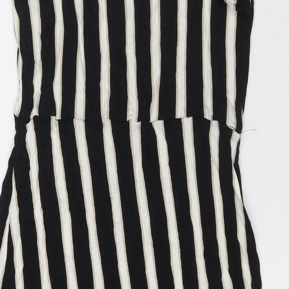 H&M Womens Black Striped Viscose Tank Dress Size M V-Neck Pullover