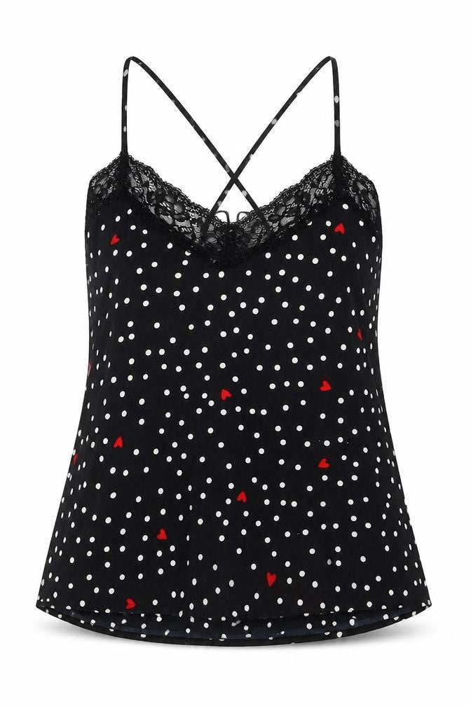 Marks & Spencer Womens Black Polka Dot Polyester Cami Pyjama Top Size 8