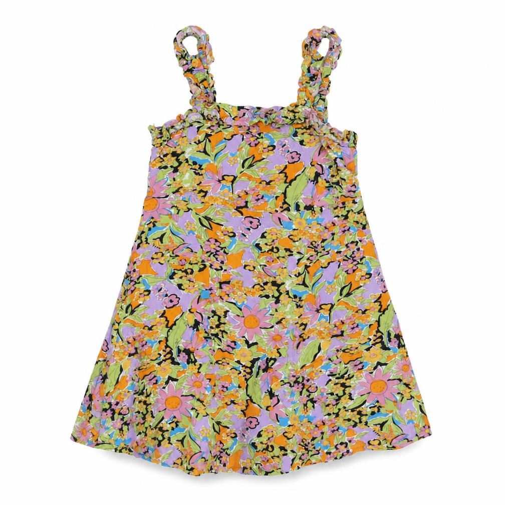 Next Girls Multicoloured Floral Viscose Tank Dress Size 6 Years Square Neck Pullover
