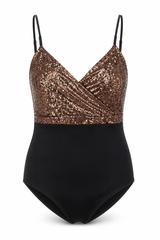 Boohoo Womens Black Polyester Bodysuit One-Piece Size 18 Snap - Sequin Detail