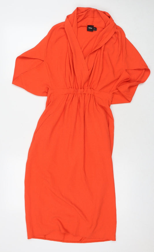 ASOS Womens Orange Polyester A-Line Size 8 V-Neck Pullover