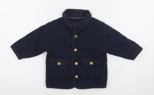 mamas & papas Boys Blue Quilted Jacket Size 6-9 Months Snap