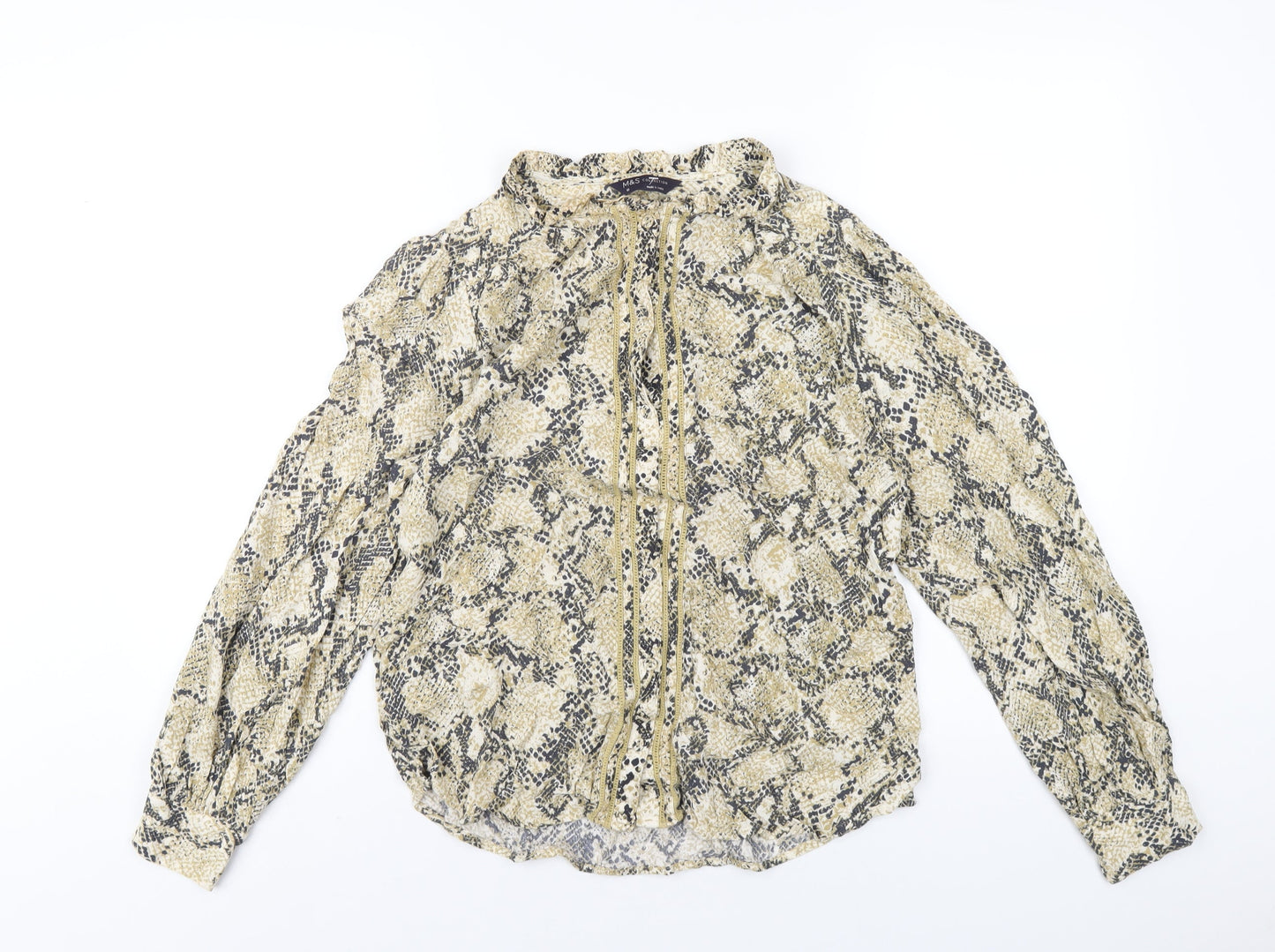 Marks and Spencer Womens Beige Animal Print Viscose Basic Blouse Size 10 Round Neck - Snake Print