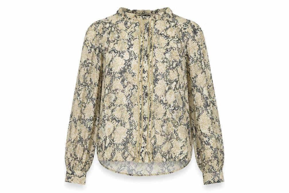 Marks & Spencer Womens Beige Animal Print Viscose Basic Blouse Size 10 Round Neck - Snake Print