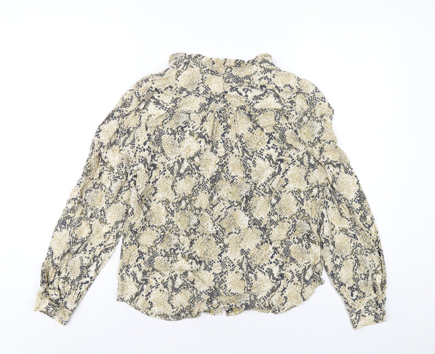 Marks and Spencer Womens Beige Animal Print Viscose Basic Blouse Size 10 Round Neck - Snake Print
