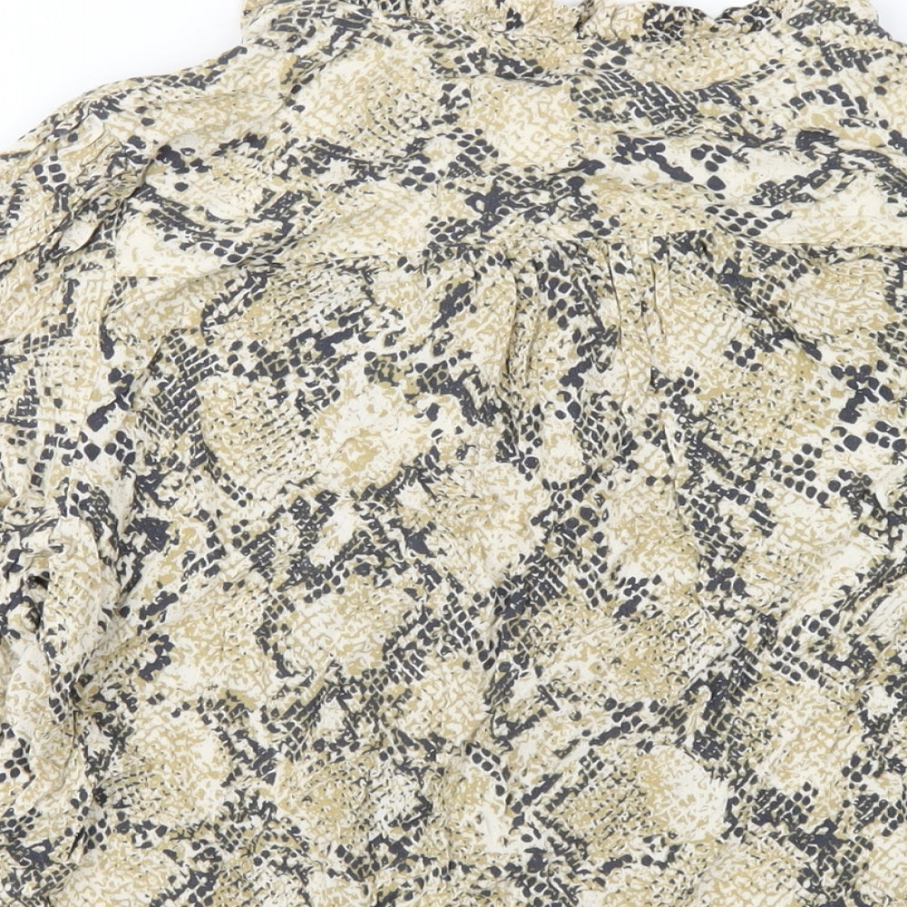 Marks and Spencer Womens Beige Animal Print Viscose Basic Blouse Size 10 Round Neck - Snake Print