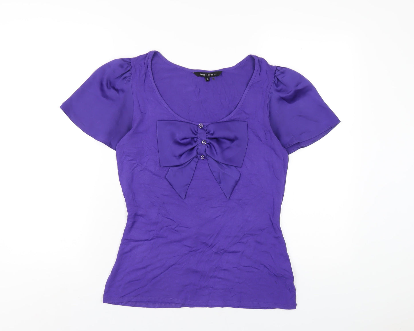 David Emanuel Womens Purple Viscose Basic T-Shirt Size 10 Scoop Neck