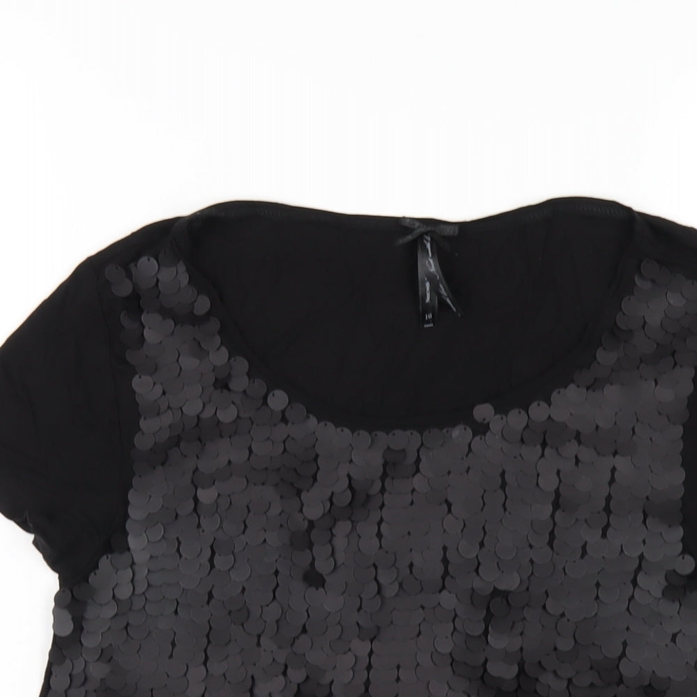 NEXT Womens Black Viscose Basic T-Shirt Size 10 Round Neck