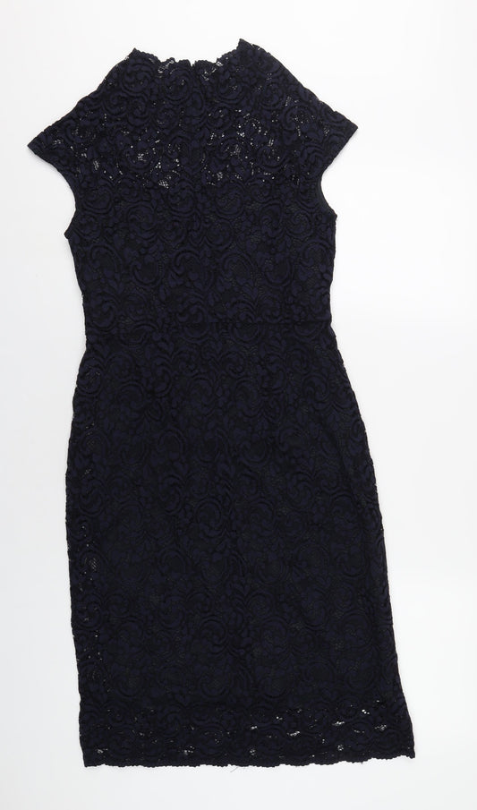 Phase Eight Womens Blue Polyamide A-Line Size 12 Round Neck Zip