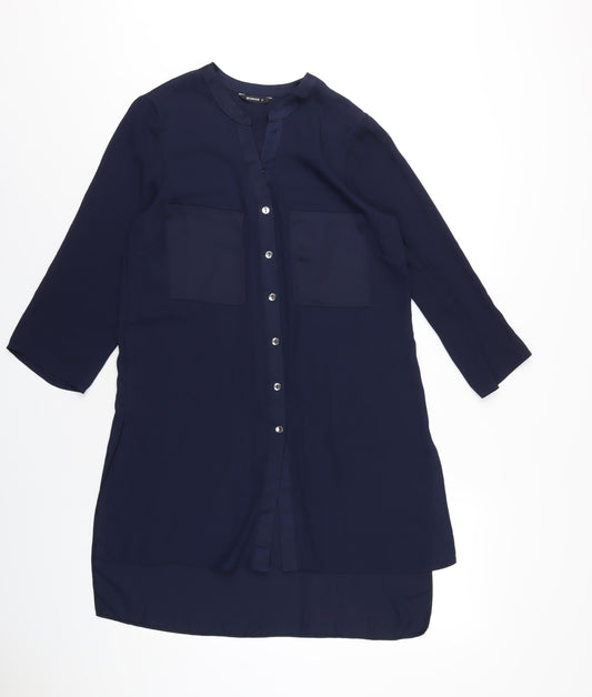 Roman Womens Blue Polyester A-Line Size 10 V-Neck Button