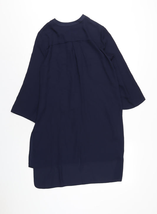 Roman Womens Blue Polyester A-Line Size 10 V-Neck Button