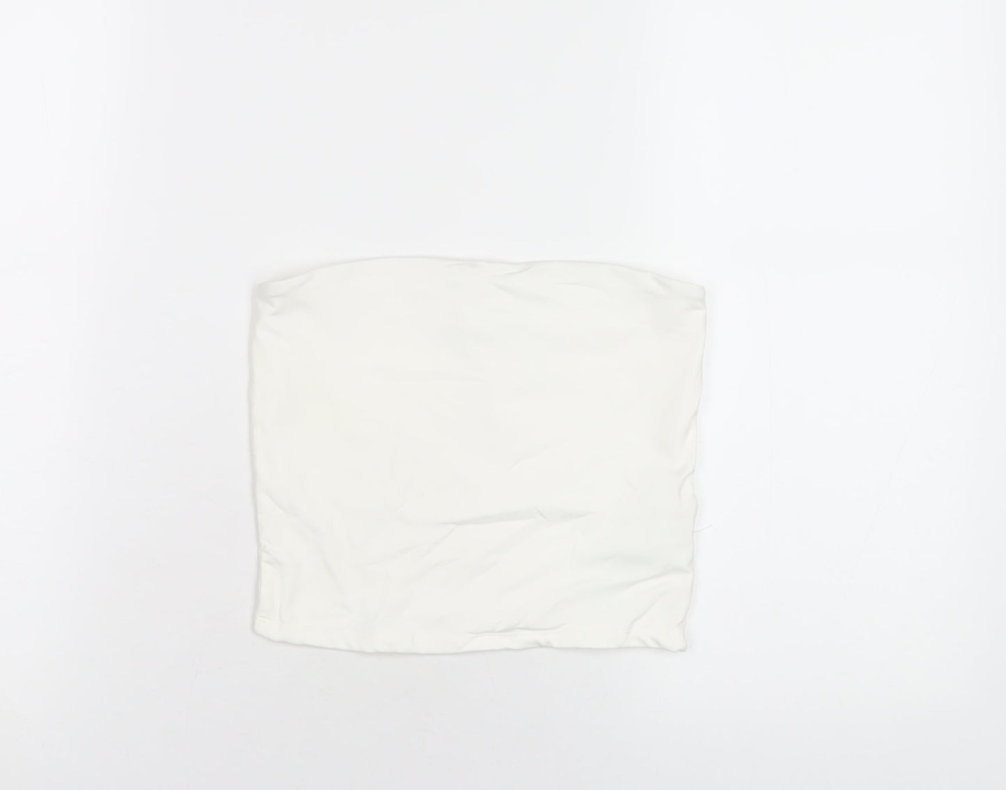 Bershka Womens White Polyamide Basic T-Shirt Size S Square Neck