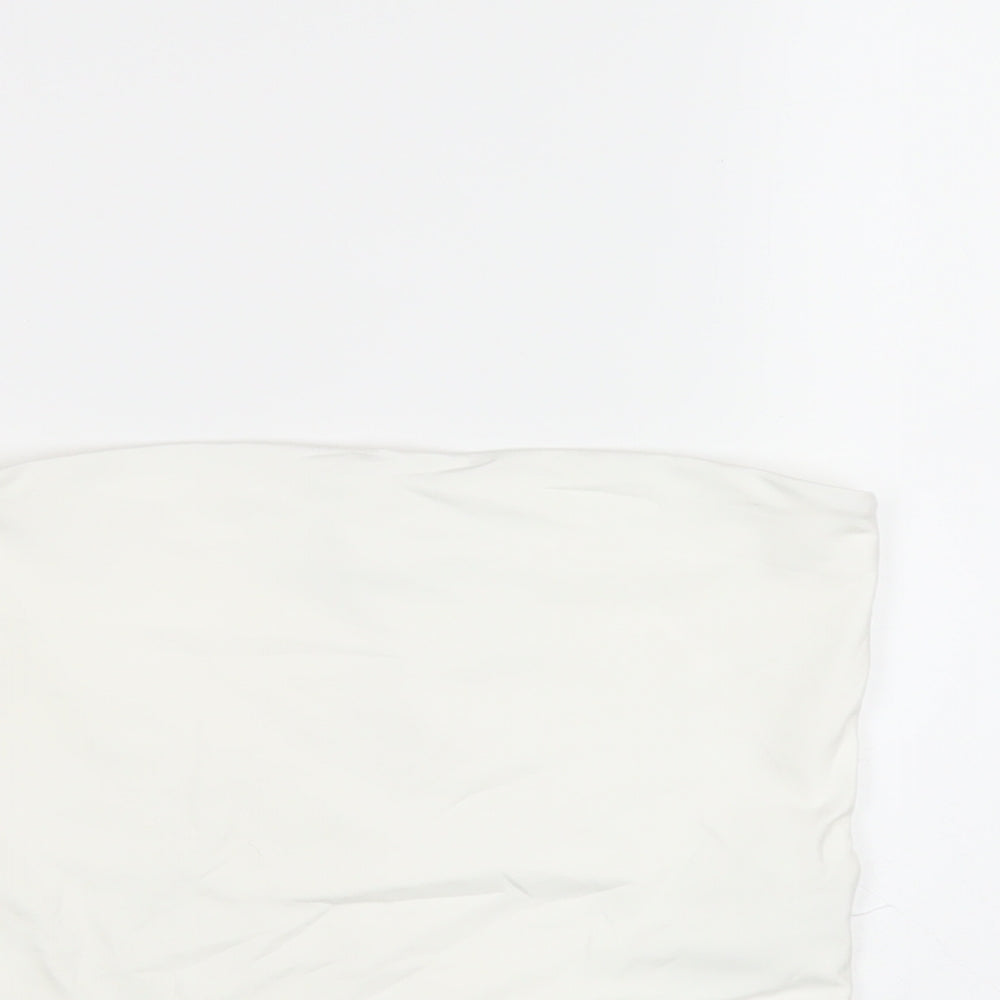 Bershka Womens White Polyamide Basic T-Shirt Size S Square Neck