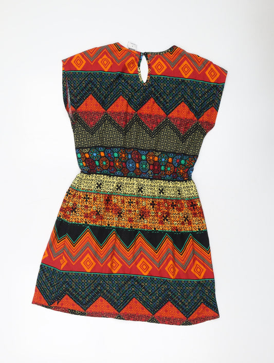 VERO MODA Womens Multicoloured Geometric Cotton A-Line Size M Round Neck Pullover