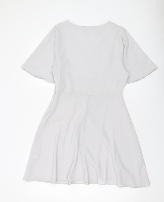 New Look Womens Grey Polyester A-Line Size 12 V-Neck Zip