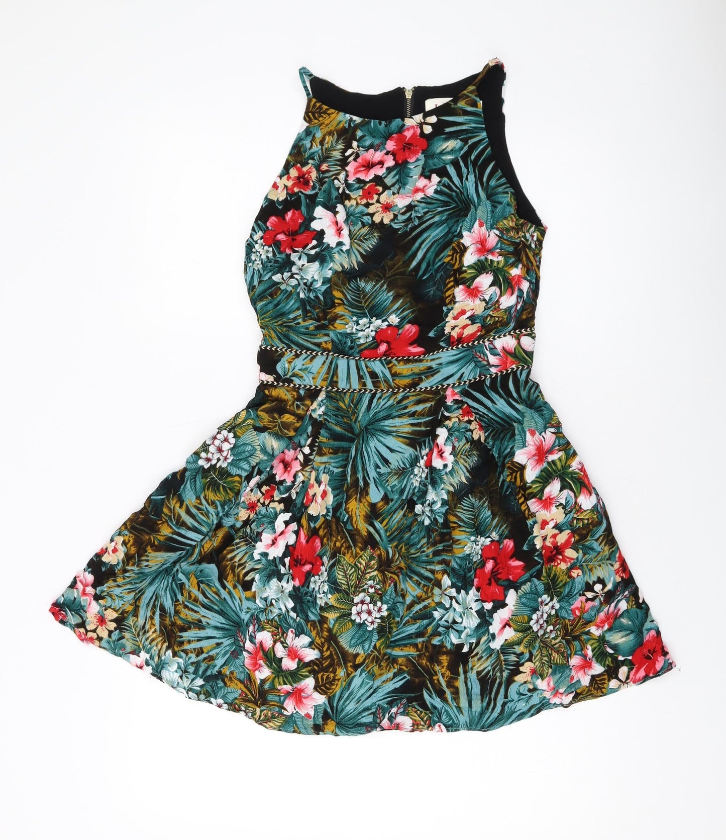 Louche Womens Multicoloured Floral Viscose A-Line Size 8 Square Neck Zip
