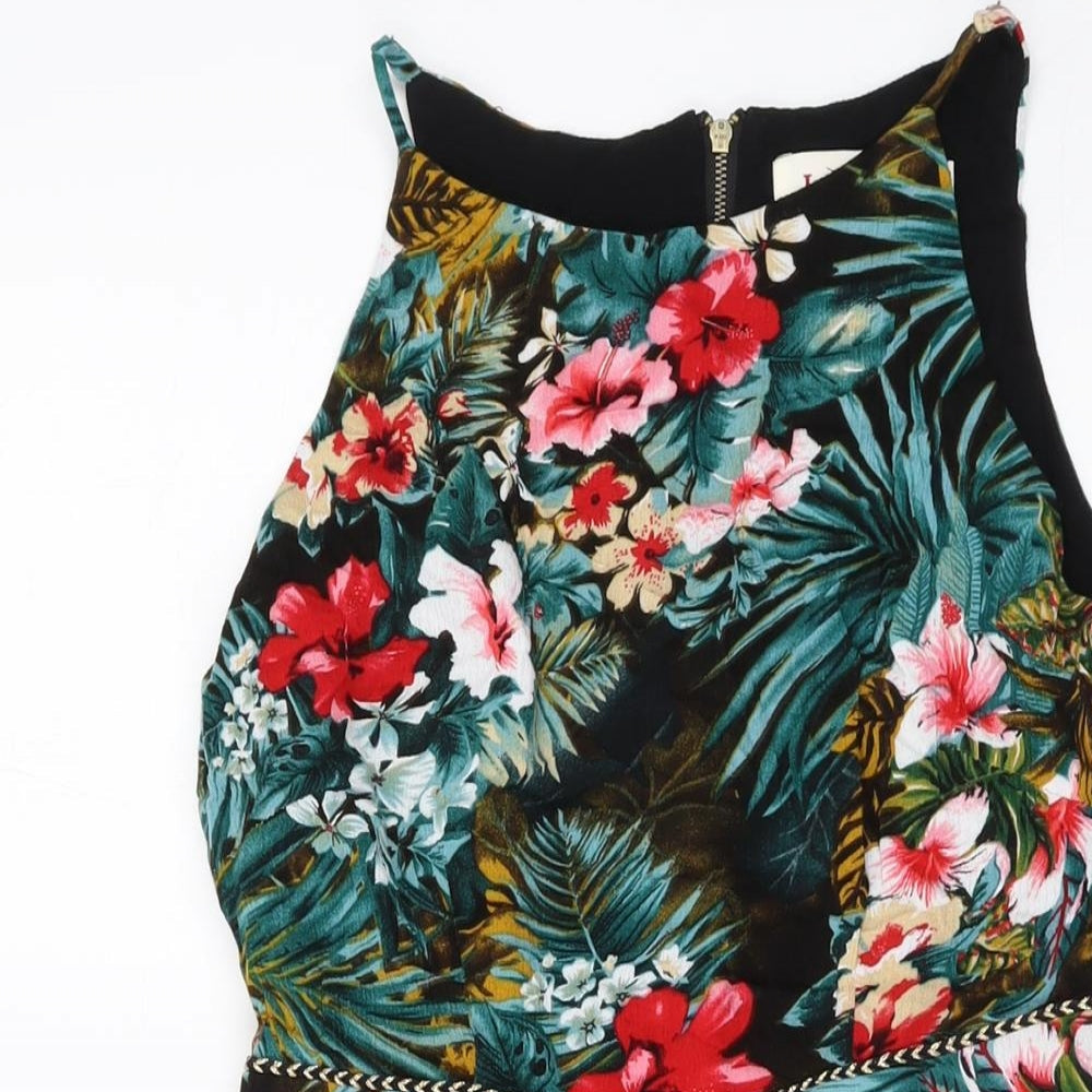 Louche Womens Multicoloured Floral Viscose A-Line Size 8 Square Neck Zip