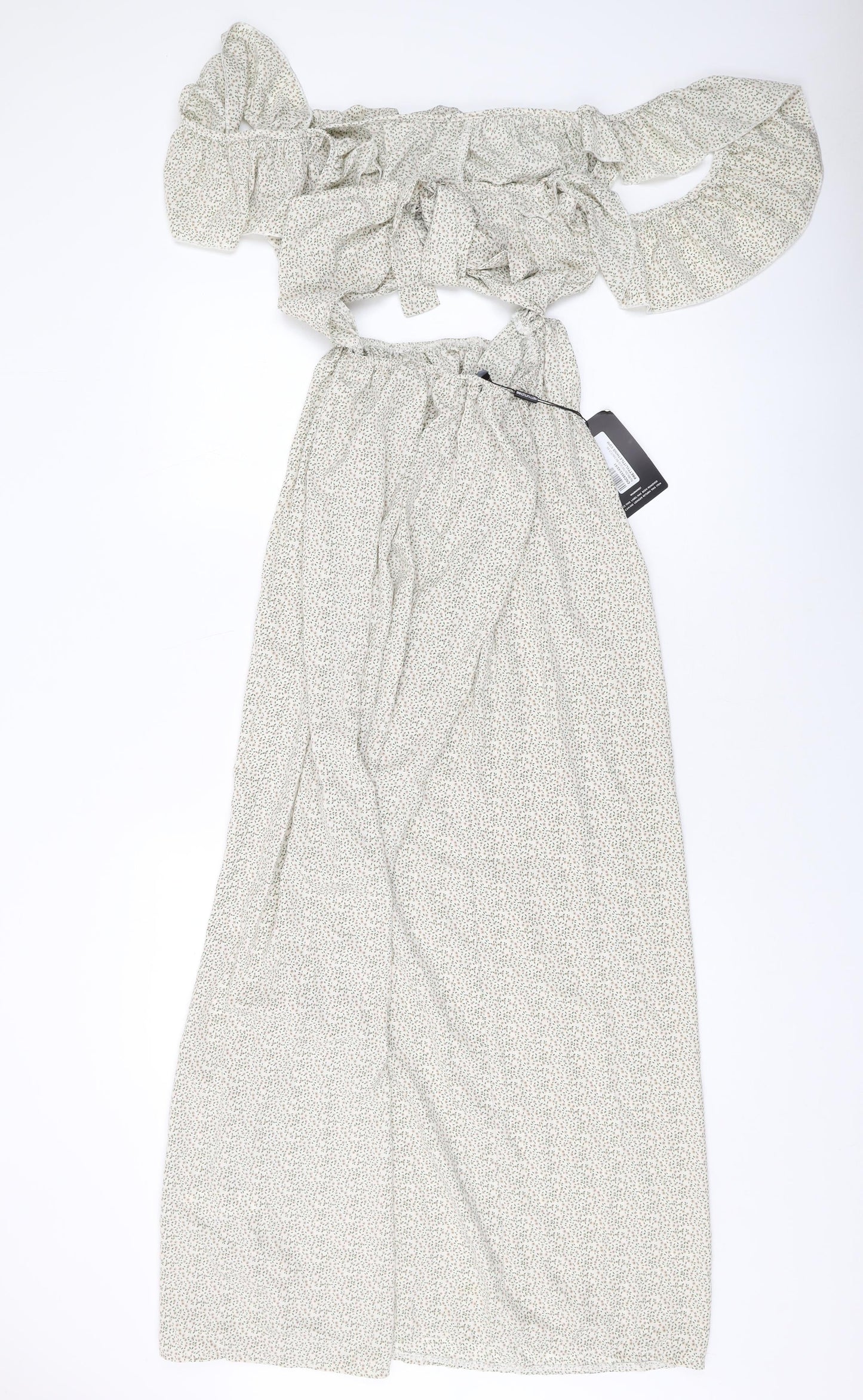 PRETTYLITTLETHING Womens Beige Floral Polyester Maxi Size 16 V-Neck Tie