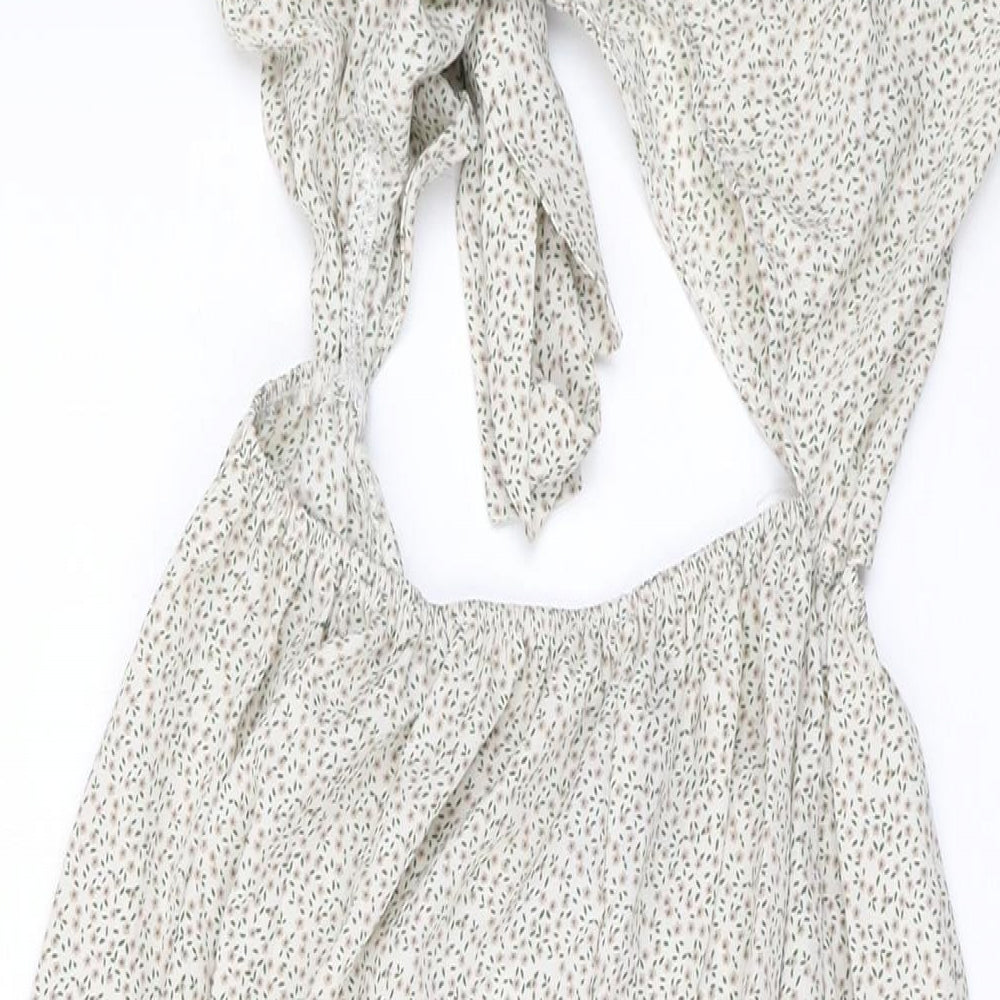 PRETTYLITTLETHING Womens Beige Floral Polyester Maxi Size 16 V-Neck Tie