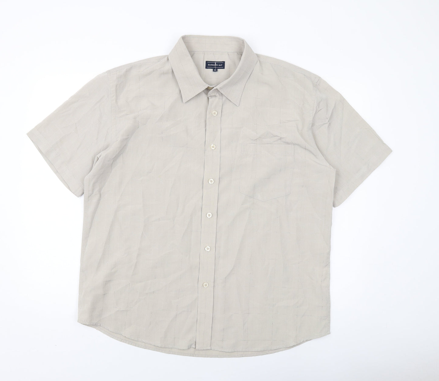 HARBOUR BAY Mens Beige Plaid Polyester Button-Up Size XL Collared Button