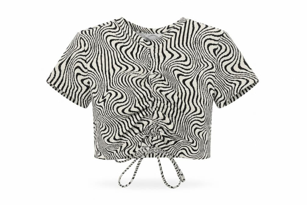 Bershka Womens Grey Animal Print Polyester Cropped T-Shirt Size S Round Neck