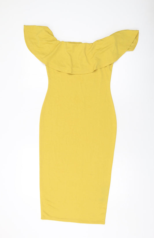 Dolly Diva Womens Yellow Polyester Bodycon Size 12 Round Neck Pullover