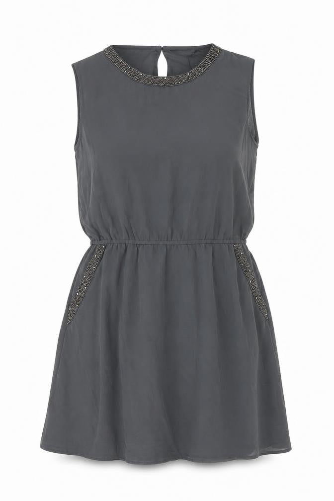 Only Womens Grey Polyester A-Line Size 14 Round Neck Button