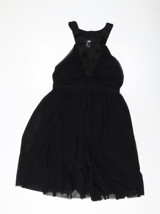 H&M Womens Black Polyester A-Line Size M V-Neck Pullover